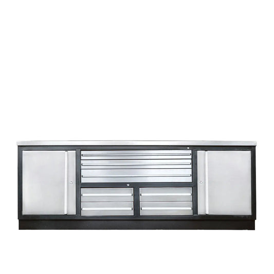 Pro Series 7’ Stainless Steel Workbench, 7 Lockable Drawers, 2 Storage Cabinets, All-in-One Welded Frame, TMG-WB707S (Previously TMG-WB85S)