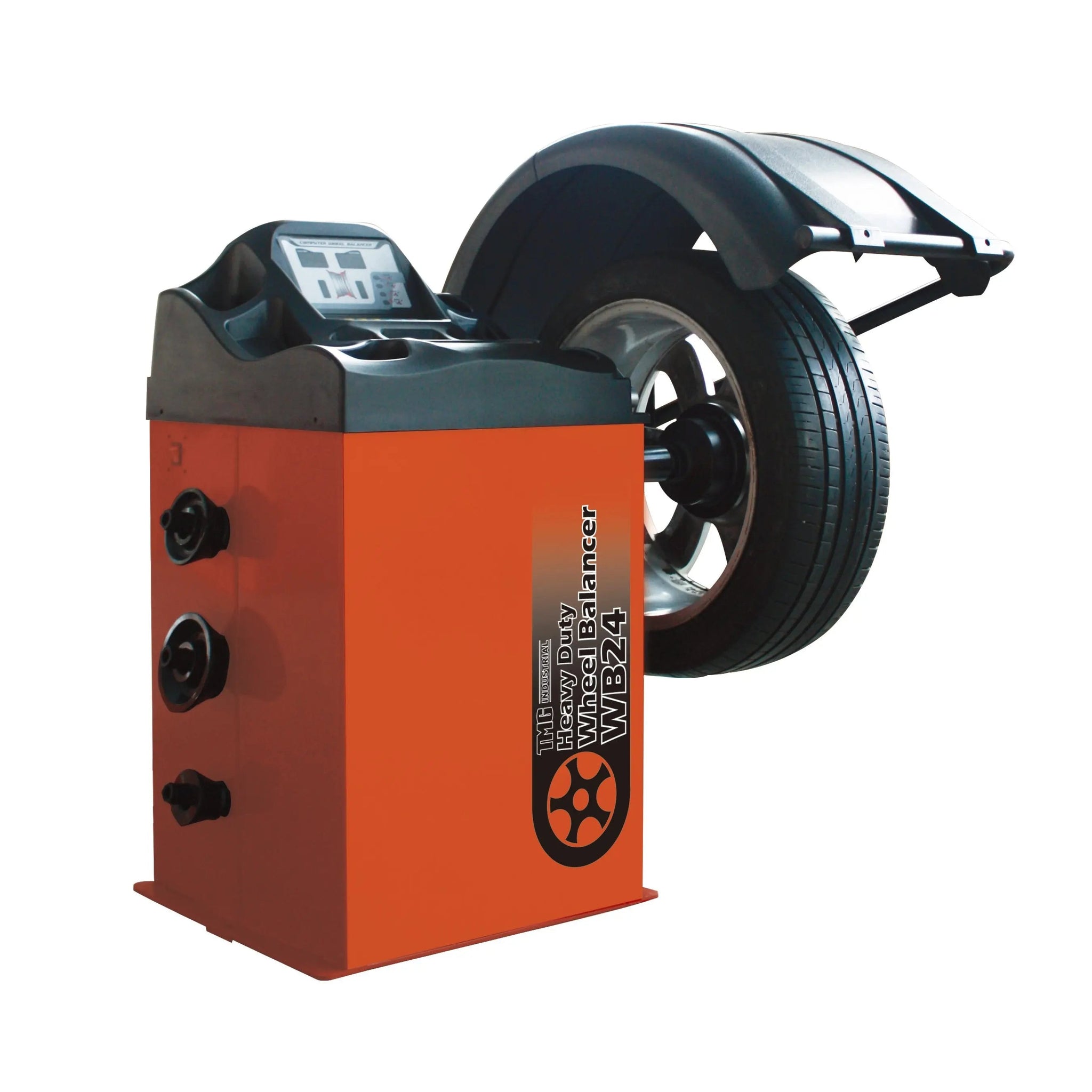 Self-Calibrating Wheel Balancer with Protection Hood, 10"-24" Rim Diameter, Computerized, +/- 1 g of Accuracy, ALU Balancing Modes, TMG-WB24H