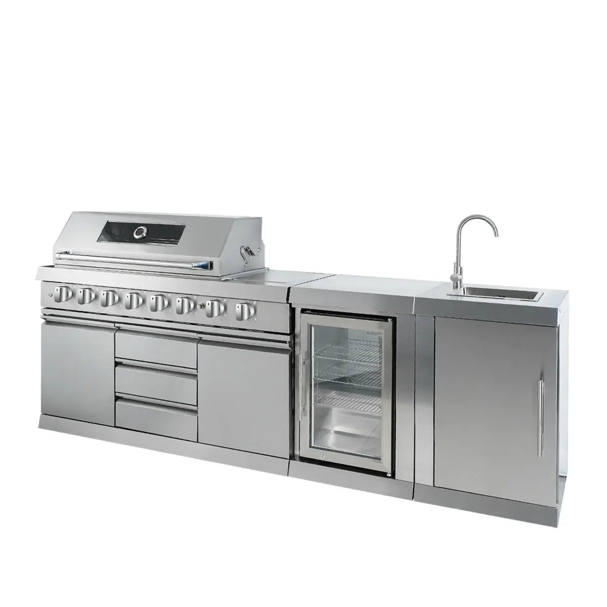 Stainless Steel Outdoor Kitchen, 6 Main Burners, Rear Burner, Side Burner, Integrated Sink & Refrigerator, CSA/CE Certified, TMG-LKS08