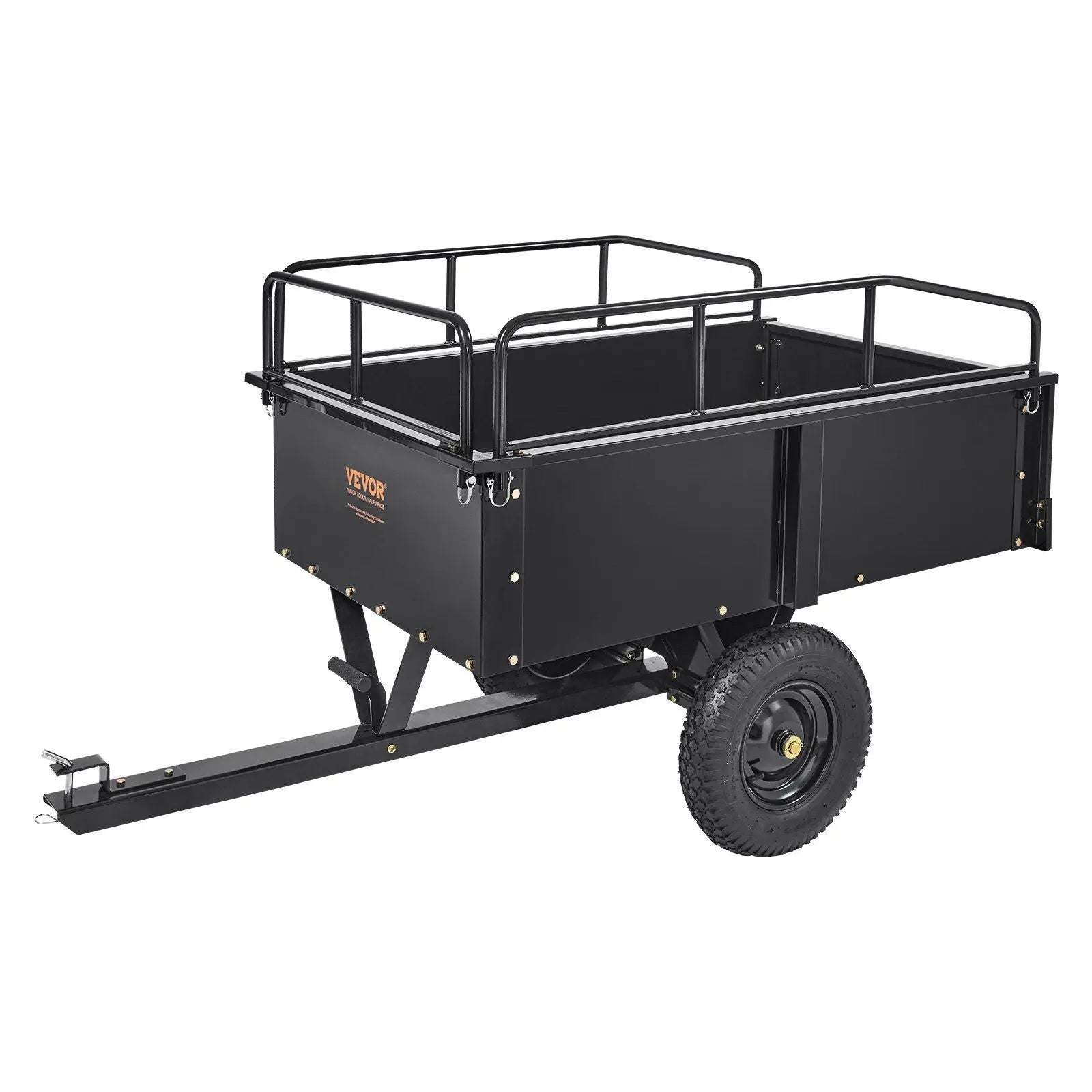 750 lbs Steel Dump Cart, 15 Cu. Ft Capacity, Removable Sides, Heavy-Duty Trailer for ATV/Lawn Mower, DOBA-DC750