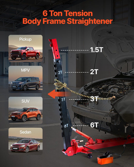 Auto Body Frame Puller Straightener, 6T Tension Car Body Repair Equipment with 3T Airbag Jack & 6000PSI Hydraulic Foot Pump, Include 16 Straightening Tools, for Auto Repair Shop Sedan SUV Pickup