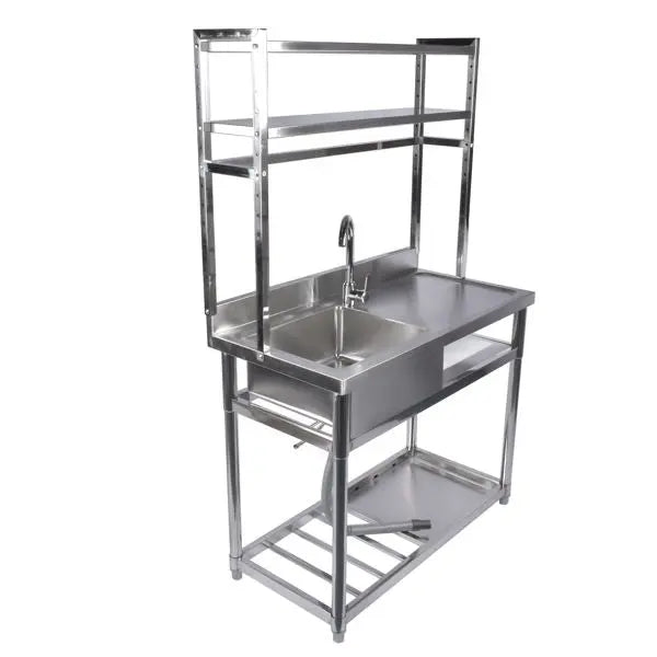 39.4" Stainless Steel Utility Sink, Single Bowl Commercial Sink, Shelves, Drainboard & Hanging Tools, DOBA-US39