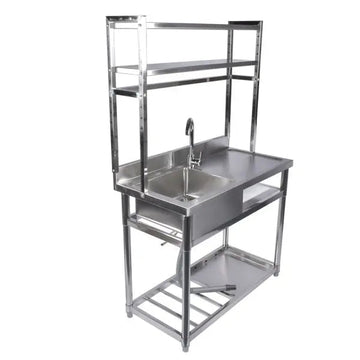 39.4" Stainless Steel Utility Sink, Single Bowl Commercial Sink, Shelves, Drainboard & Hanging Tools, DOBA-US39