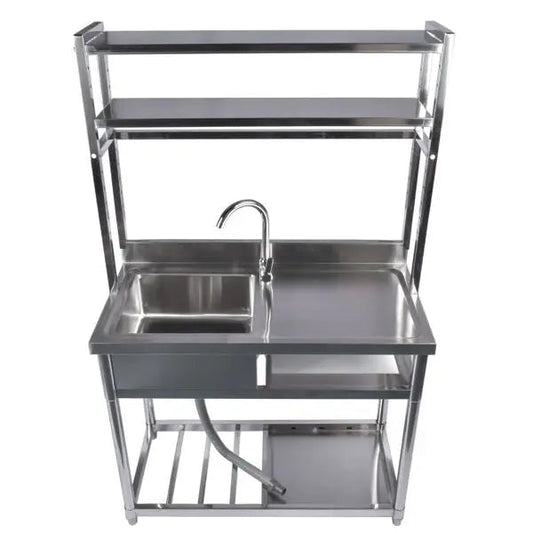 39.4" Stainless Steel Utility Sink, Single Bowl Commercial Sink, Shelves, Drainboard & Hanging Tools, DOBA-US39