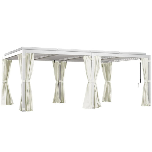 12' x 19' Aluminum Pergola, 2 Adjustable Louvred Roofs, Curtains & Nettings, UV-Fighting & Waterproof, DOBA-PC1219