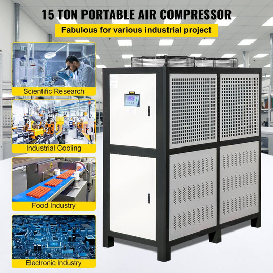 VEVOR Water Chiller 15Ton, Capacity Industrial Chiller 15Hp, Air-Cooled Water Chiller, Finned Condenser, w/ Micro-Computer Control, Stainless Steel Water Tank Chiller Machine for Cooling Water