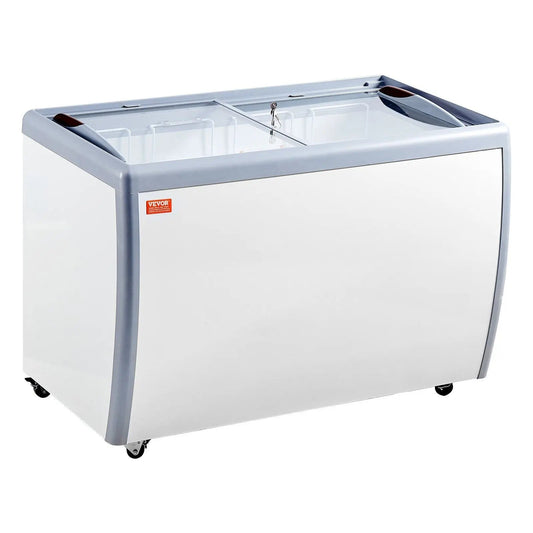 13.1 Cu.ft Commercial Ice Cream Display Case, Mobile Chest Freezer, 8 Tubs, Sliding Glass Doors, Locking Casters, DOBA-ICD13