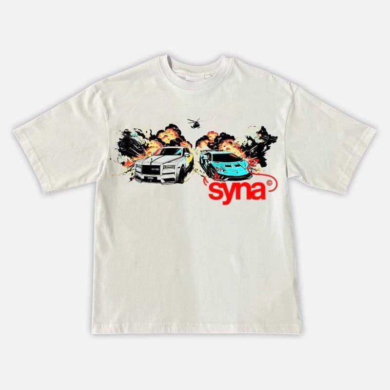 SYNAWORLDCARCHASETSHIRTWHITECENTRALCEESTRTSPLY-1.jpg Syna World Car Chase T-Shirt - White - Image 1