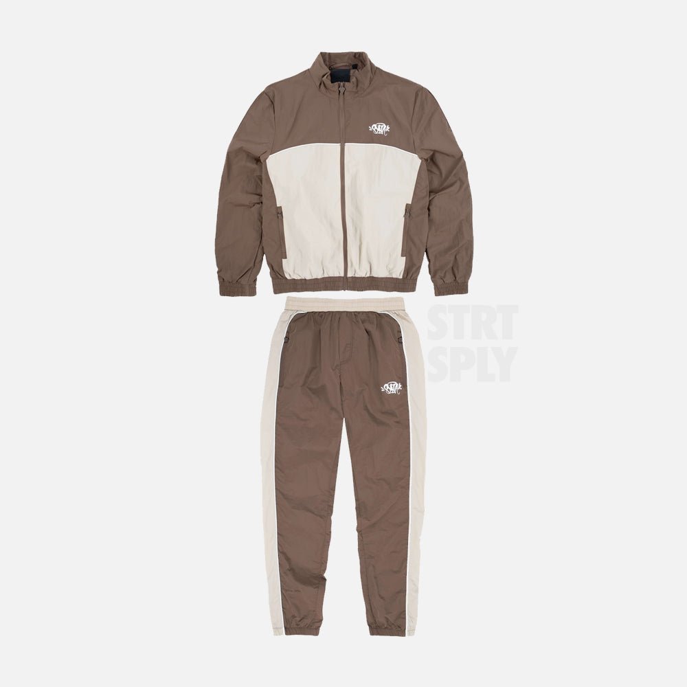 SYNA_WORLD_SHELLSUIT_BROWN_STRT_SPLY_CENTRAL_CEE-1.jpg Syna World Logo Shell Tracksuit - Brown /Beige - Image 1