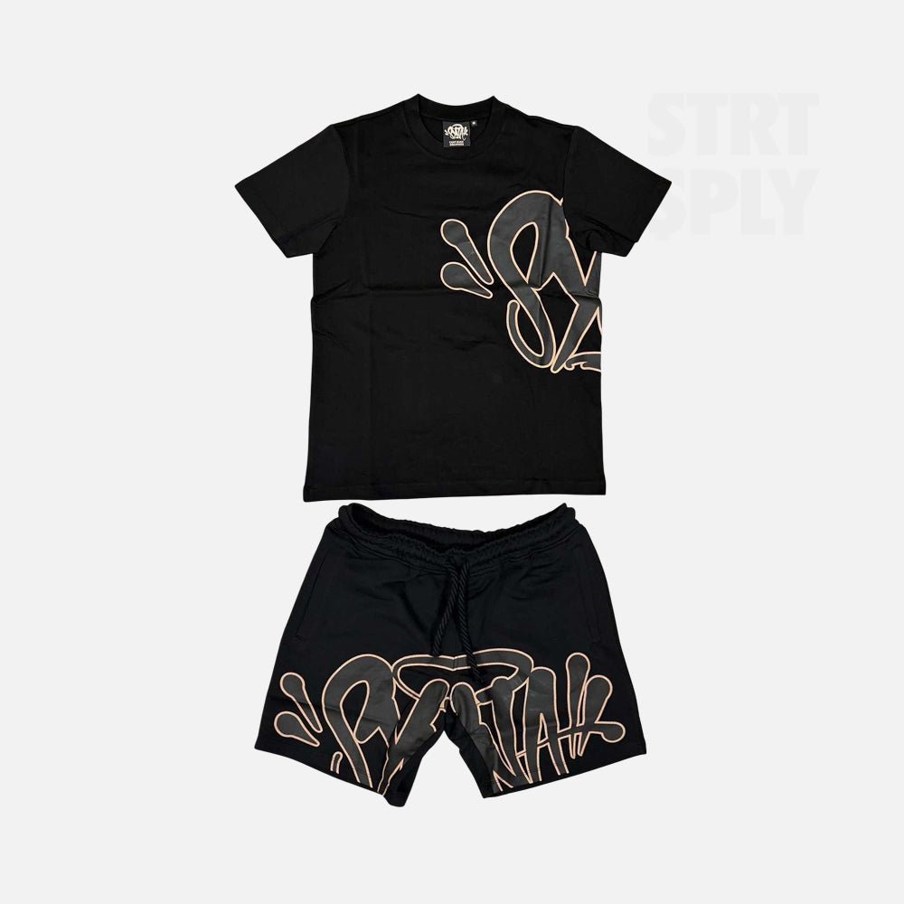 SynaWorldBlackRoseGoldShortSetCan_tRushGreatnessSTRTSPLYCentralCee-1.jpg Syna World T-Shirt & Shorts Logo Set - Black / Rose Gold - Image 1
